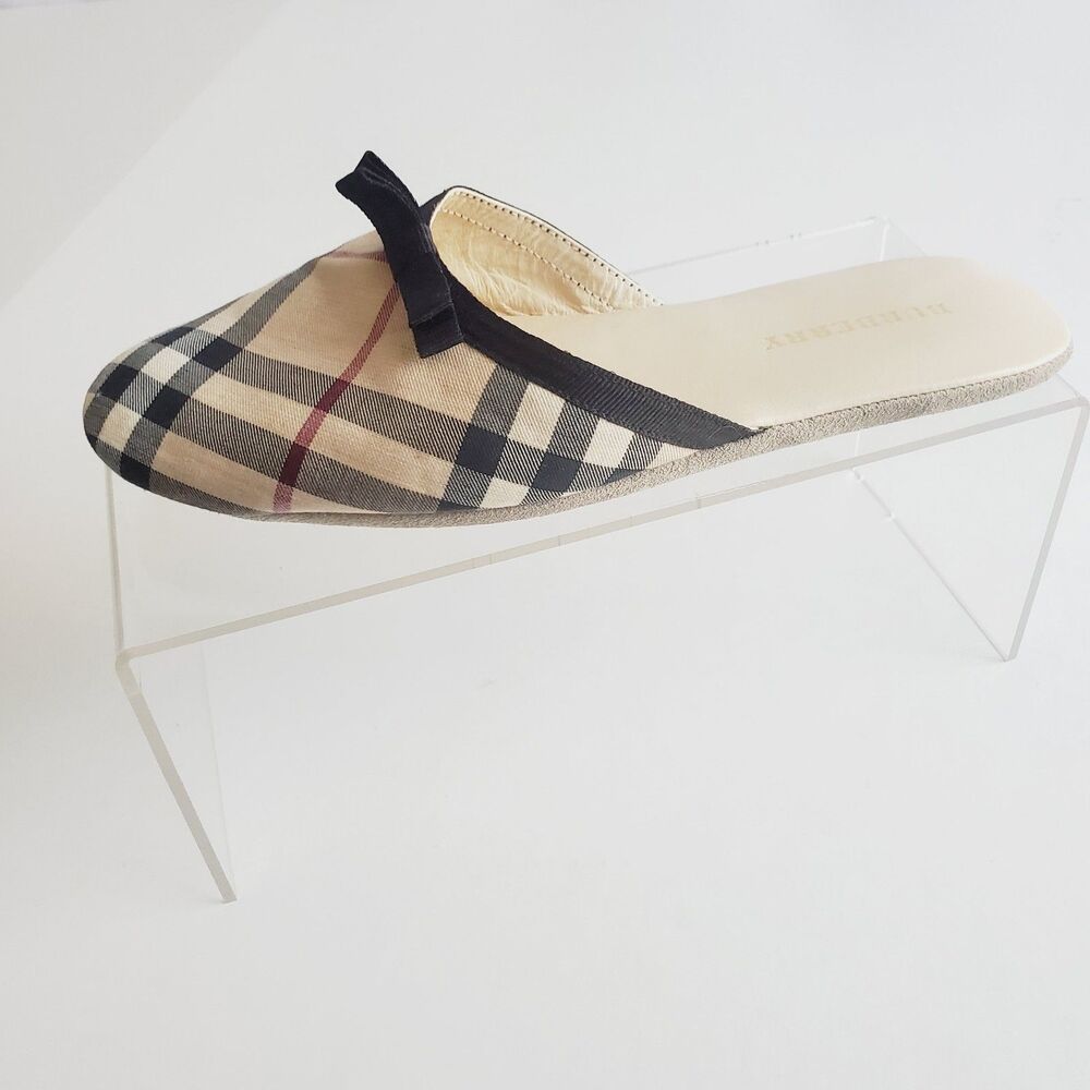 VTG Burberry Women’s Slippers IT 37 US 7 Plaid Canvas Nova Check Mules - Picture 3 of 9
